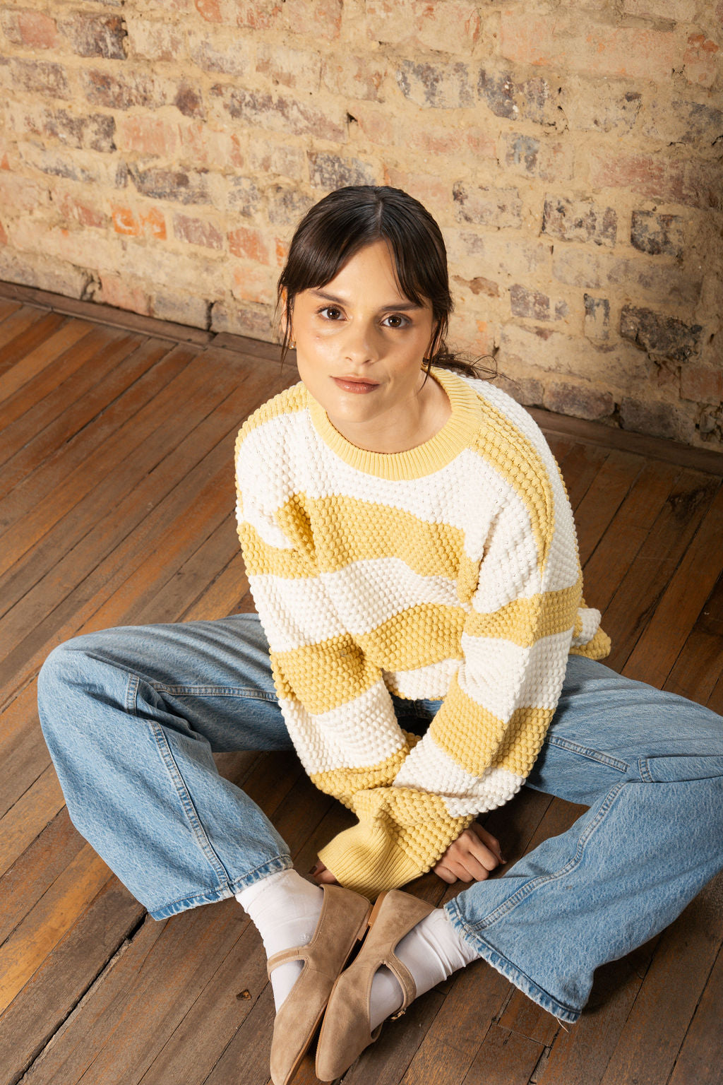 sweater bolitas amarillo y crudo