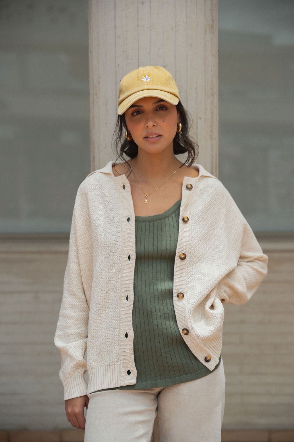 Cardigan Polo Tejido Crema