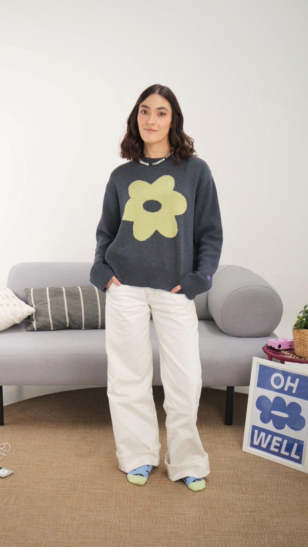 big flower sweater - petróleo