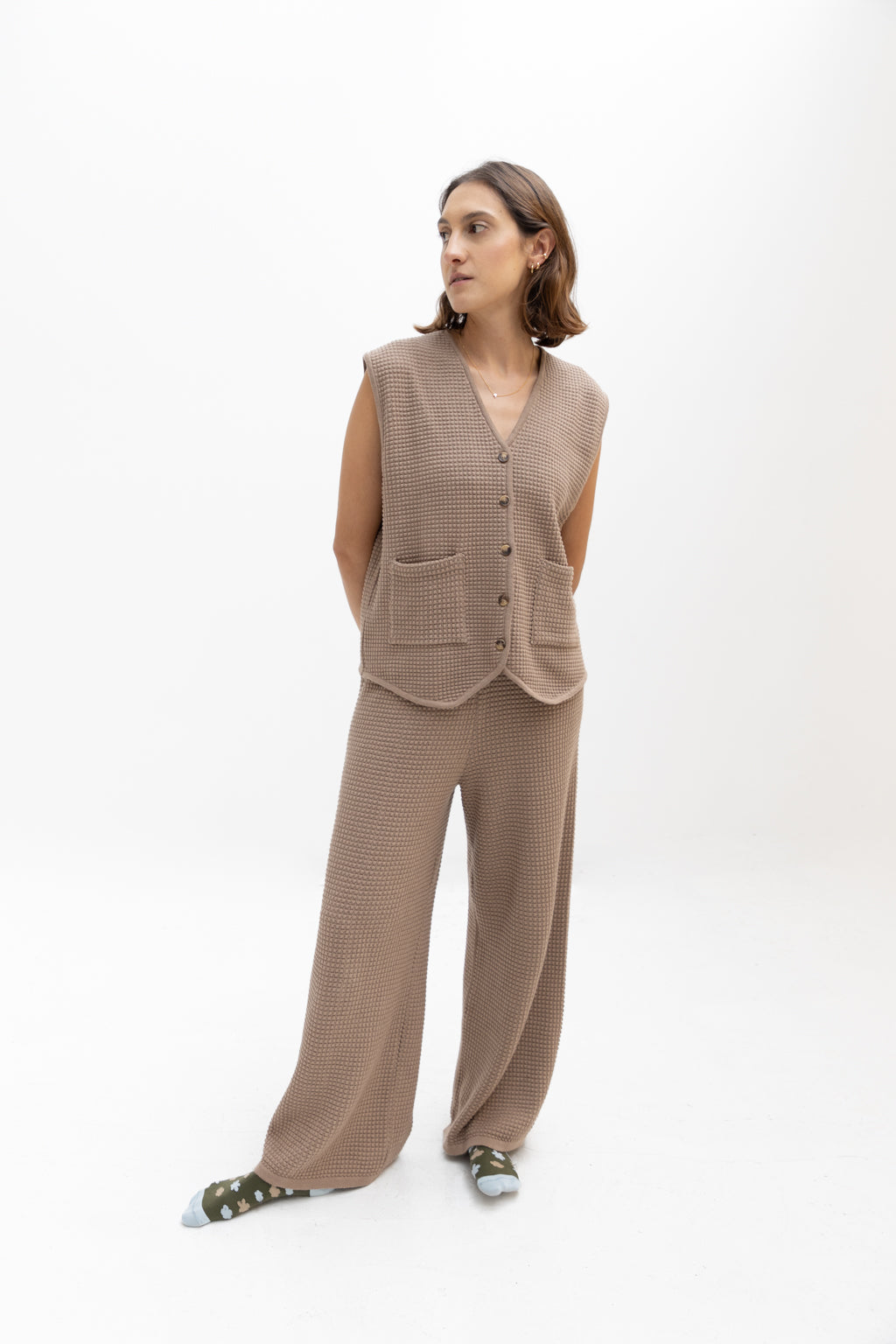 Pantalón Tejido Waffle Café