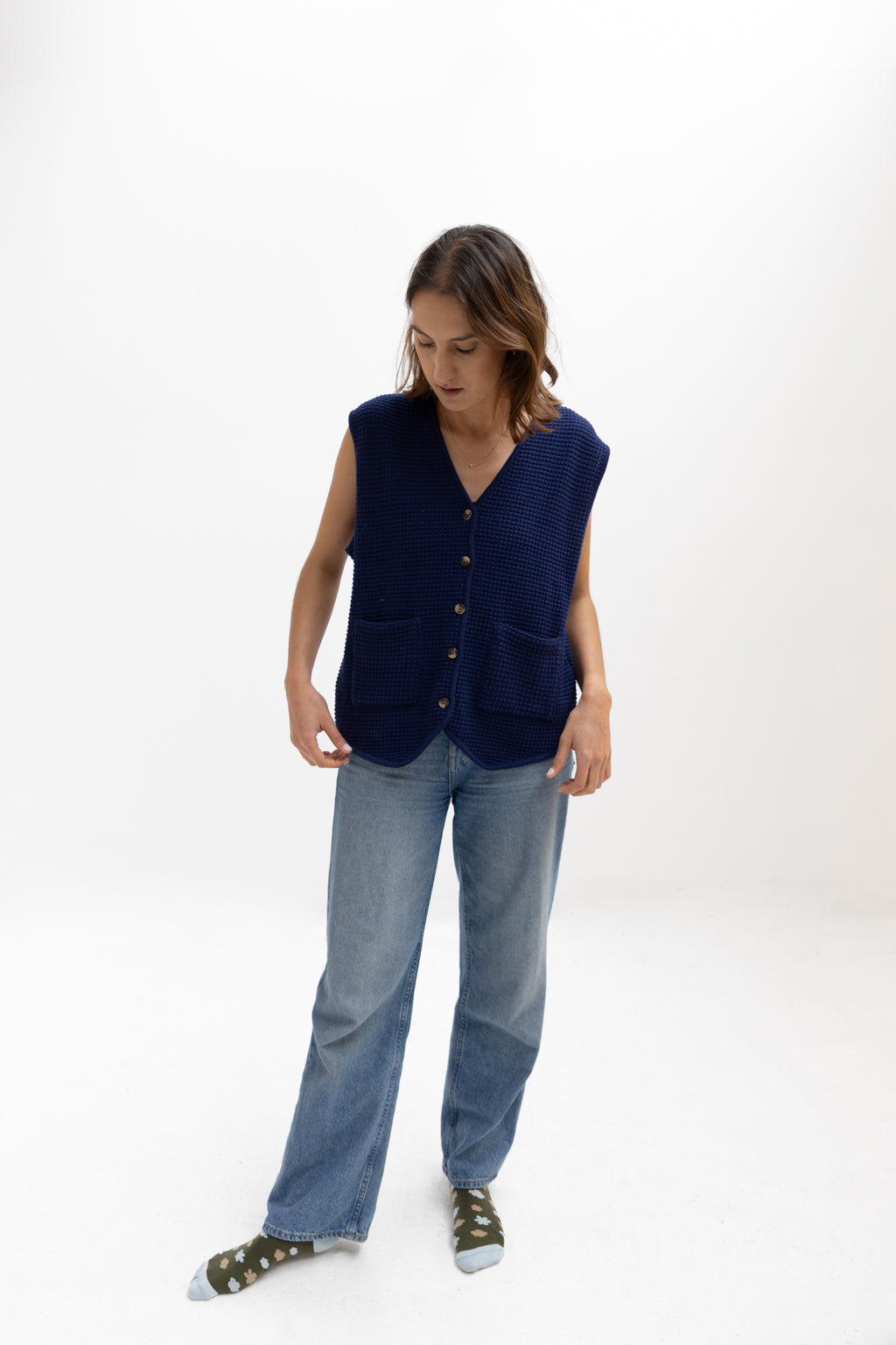 Chaleco Tejido Waffle Azul